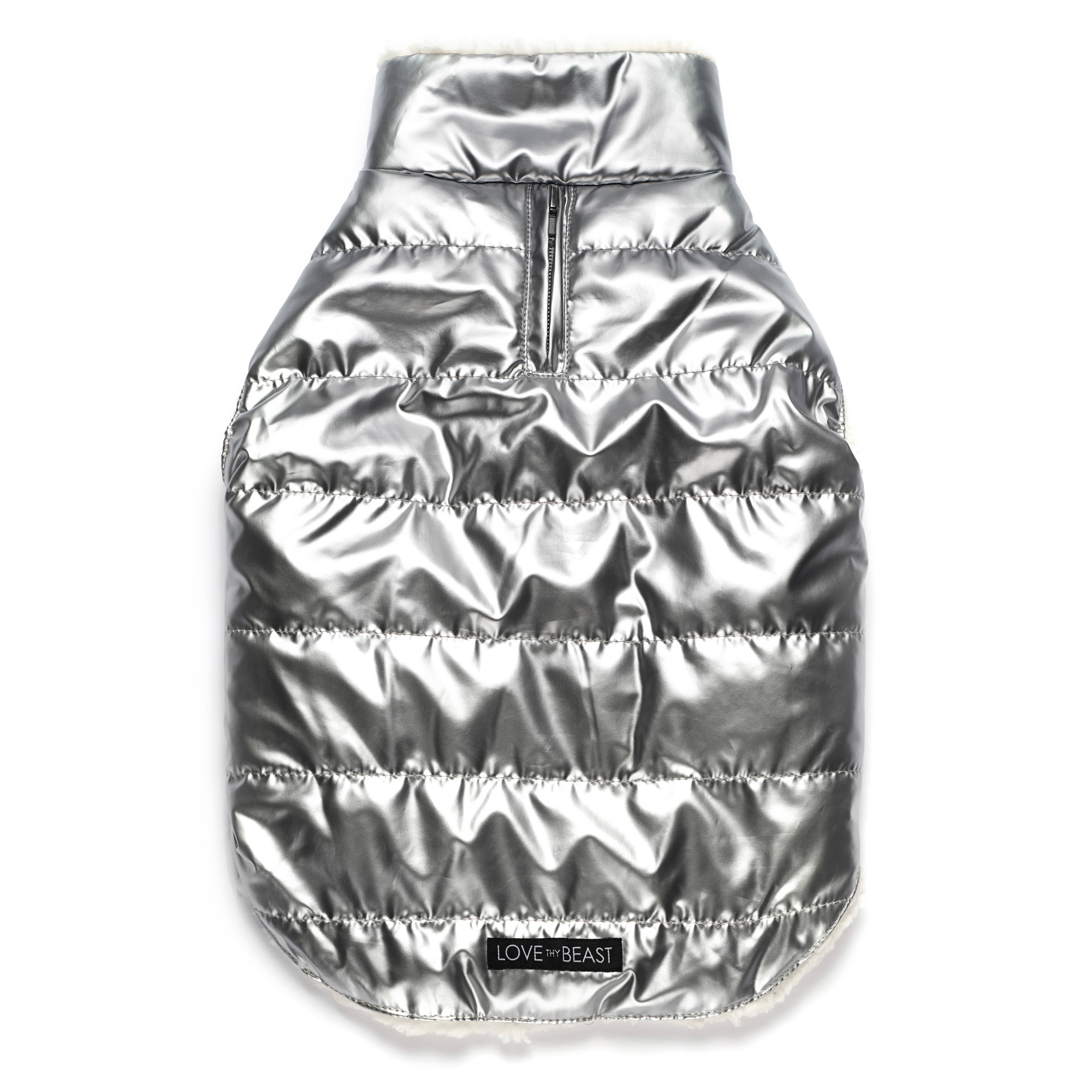 Silver metallic puffer vest online